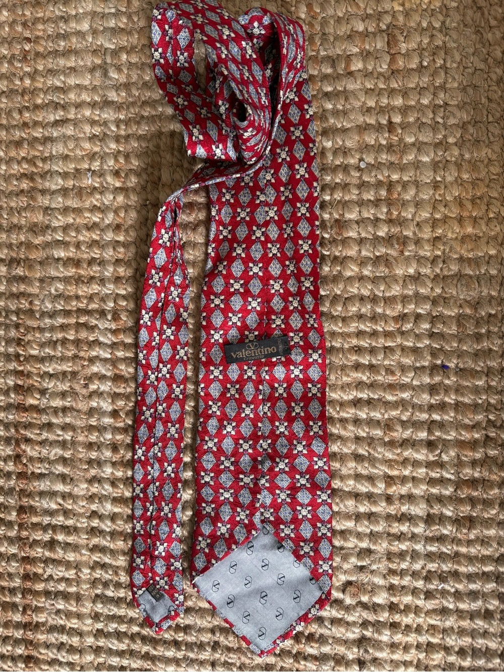Vintage Valentino Silk Tie Made in Italy | Red Geometric Floral Designer